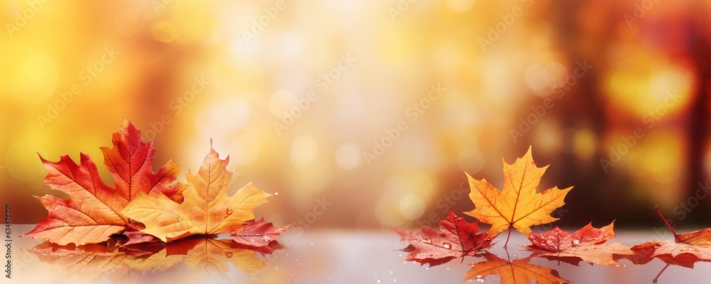 Beautiful maple leaves in autumn sunny day in foreground and blurry background. Generative AI. Beautiful maple leaves in autumn sunny day in foreground and blurry background. Generative AI.