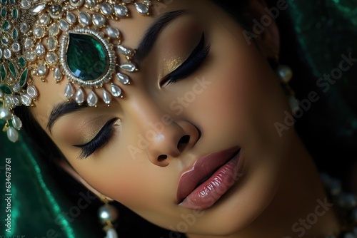 Elegant Indian Woman with Green Eyeshadow. A fictional character created by Generated AI