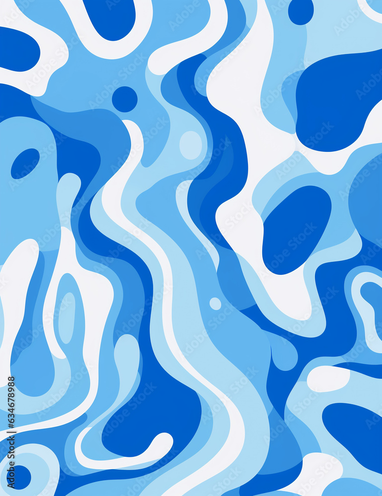 White with blue abstract pattern, medium pattern