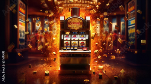 The slot machine hits the jackpot, with gold coins splattering