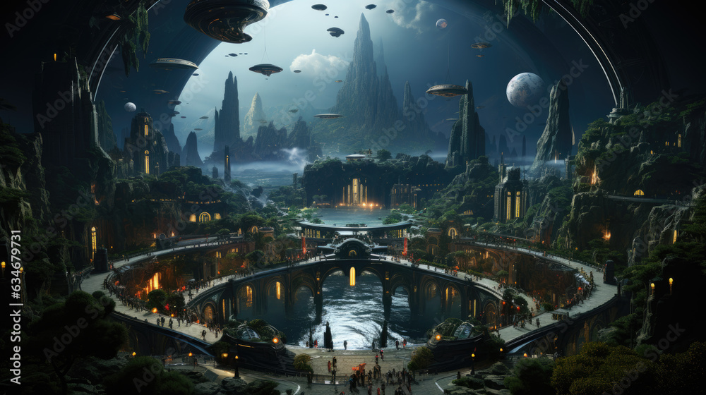 Obraz premium Generative ai illustration of Futuristic terra landscape