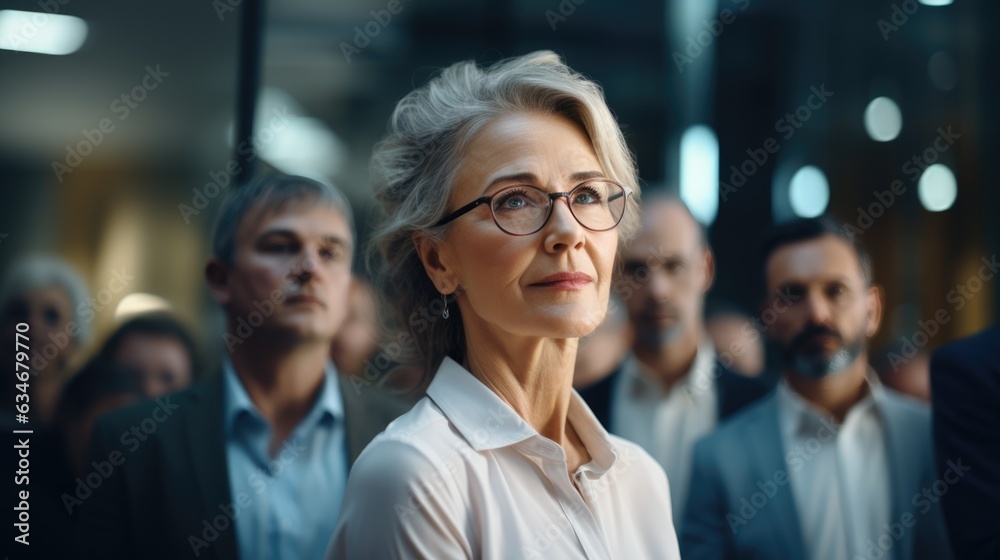 A smart businesswoman is working in her office with staff. A smart businesswoman is working in her office with staff.