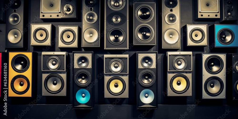 Music speakers on the wall background. Generative AI