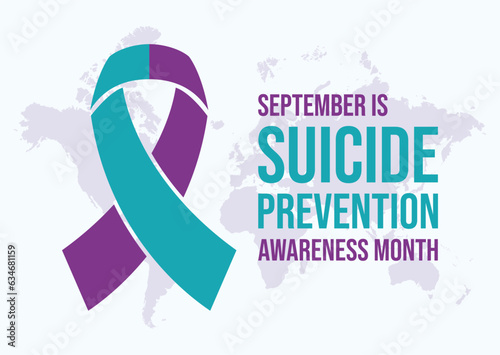 September is Suicide Prevention Awareness Month vector illustration. Purple and teal awareness ribbon icon vector. Mental health symbol. Important day