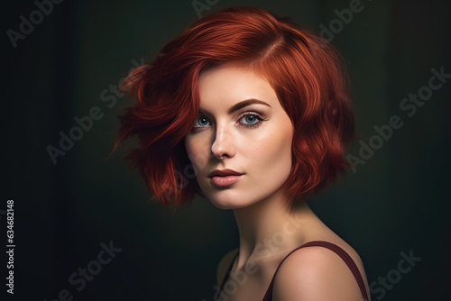 Beautiful Red-Haired Woman with Dark Eyes. A fictional character created by Generated AI