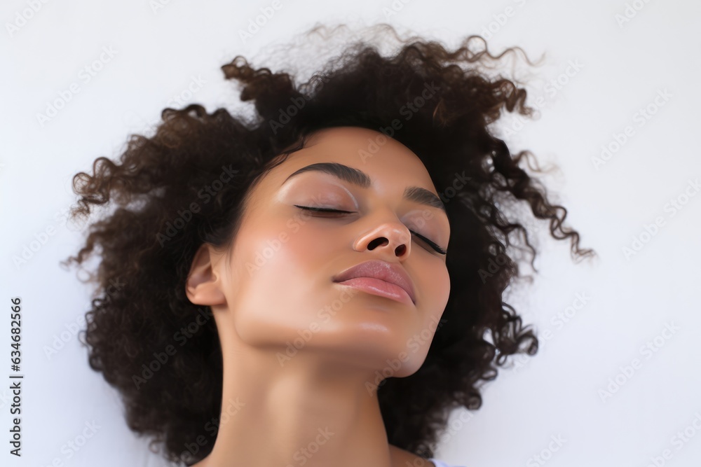 African American Woman with Natural Curls Resting Her Head on Her Hand. A fictional character created by Generated AI African American Woman with Natural Curls Resting Her Head on Her Hand. A fictional character created by Generated AI