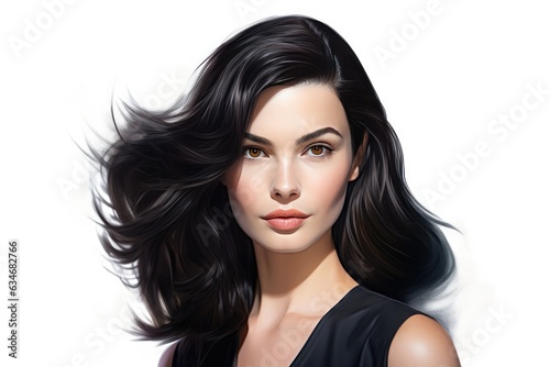 Stunning black-haired woman with dark hair and beautiful features. A fictional character created by Generated AI