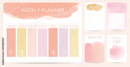 2024 watercolor planner with orange,yellow,pink.Vector illustration for kid and baby.Editable element