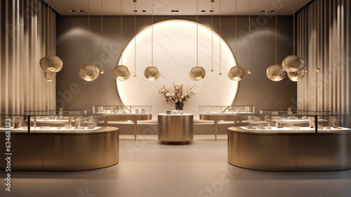 A modern jewelry store. Showcasing the interior of a contemporary jewelry store