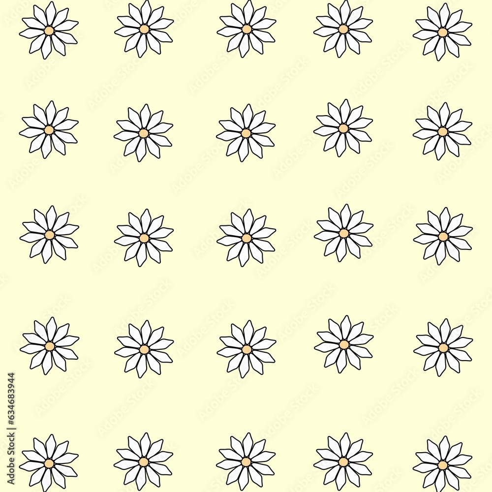 A pattern with white flowers on a yellow background.