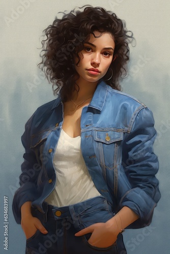 Female in a denim jacket, posing for the picture. A fictional character created by Generated AI