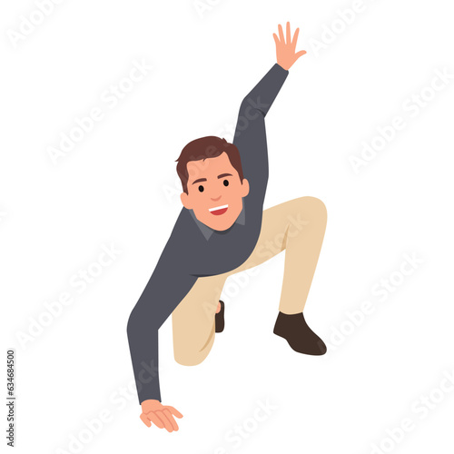 Landing pose of super businessman. Flat vector illustration isolated on white background