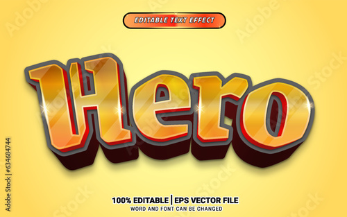 game hero golden fantasy 3d text effect template design