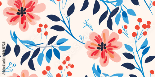 Hand drawn flowers, seamless patterns with floral for fabric, textiles, clothing, wrapping paper, cover, banner, interior decor, abstract backgrounds