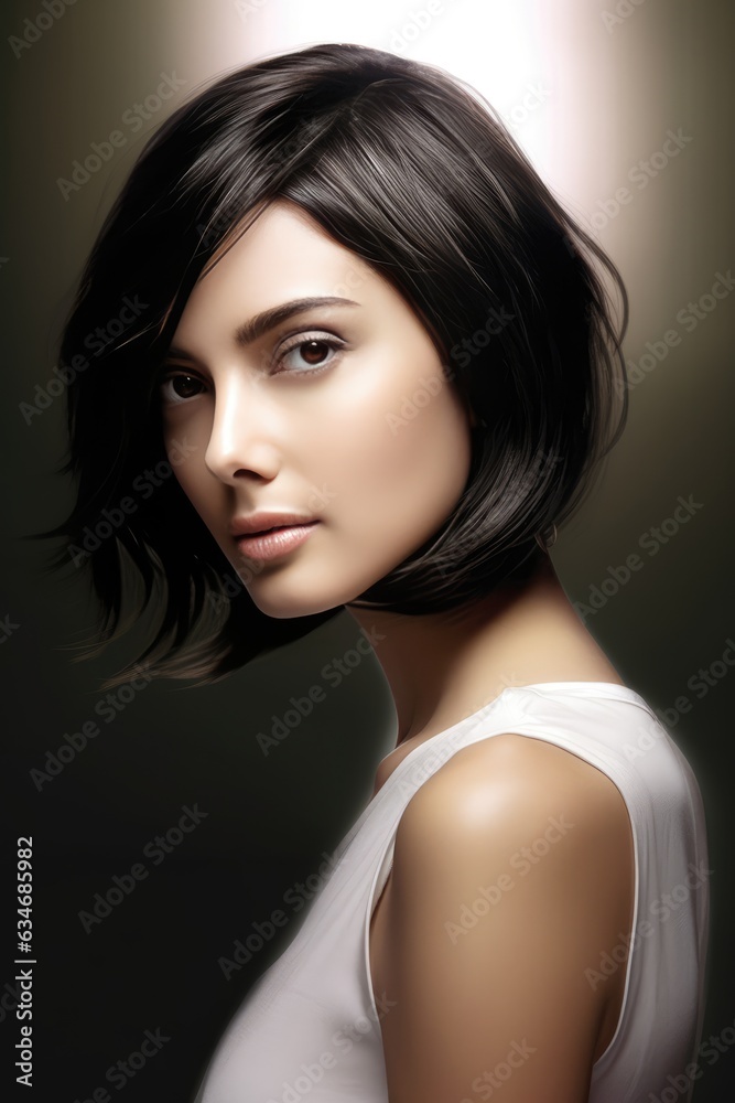 Stylish and elegant woman with short black hair. A fictional character created by Generated AI Stylish and elegant woman with short black hair. A fictional character created by Generated AI