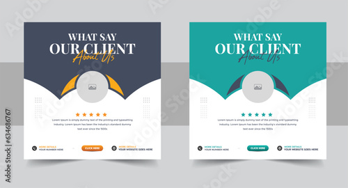 Creative client testimonial social media post design, Customer service feedback review social media post or web banner template layout