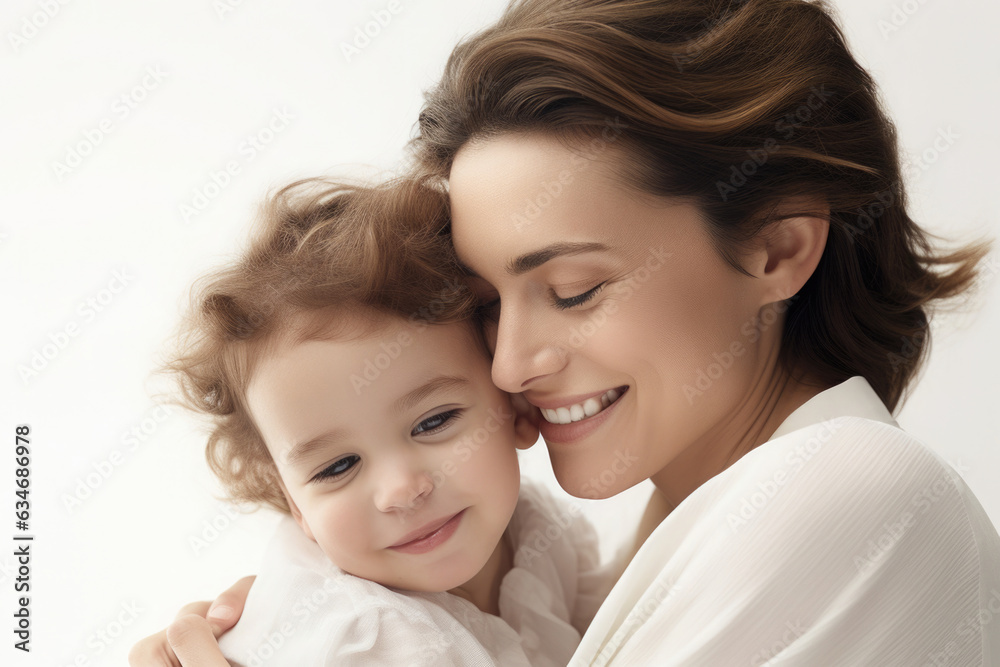 A business woman's face lights up with a warm smile and looking affectionately at her child. They share a joyful moment, embodying harmony of professional success and matural love. A business woman's face lights up with a warm smile and looking affectionately at her child. They share a joyful moment, embodying harmony of professional success and matural love.
