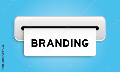 White coupon banner with word branding from machine on blue color background