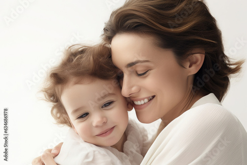 A business woman's face lights up with a warm smile and looking affectionately at her child. They share a joyful moment, embodying harmony of professional success and matural love.