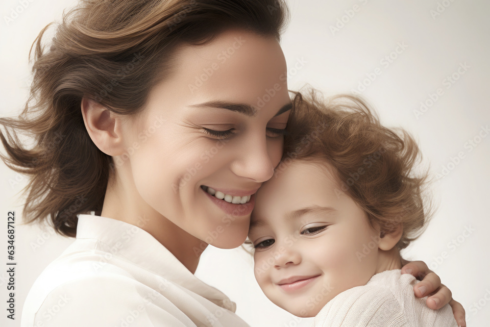 A business woman's face lights up with a warm smile and looking affectionately at her child. They share a joyful moment, embodying harmony of professional success and matural love. A business woman's face lights up with a warm smile and looking affectionately at her child. They share a joyful moment, embodying harmony of professional success and matural love.