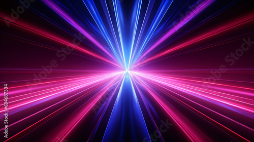 Radial rays and grids, 3D abstract geometric space, blue technology theme background