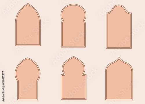 Oriental style windows and arches. Modern boho collection, minimalistic vector illustration design 