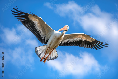 Stork in flight on blue sky © Veniamin Kraskov