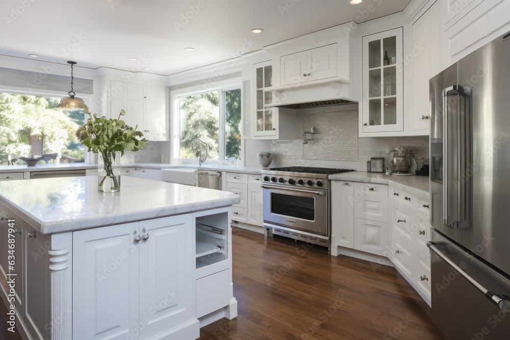 Fototapeta premium Photos of modern kitchens with cabinets at home.