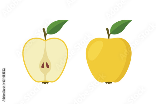 Yellow apple, whole and slices, eps 10 format