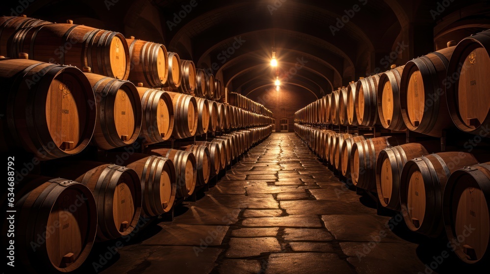 Wine barrels in the wine cellar