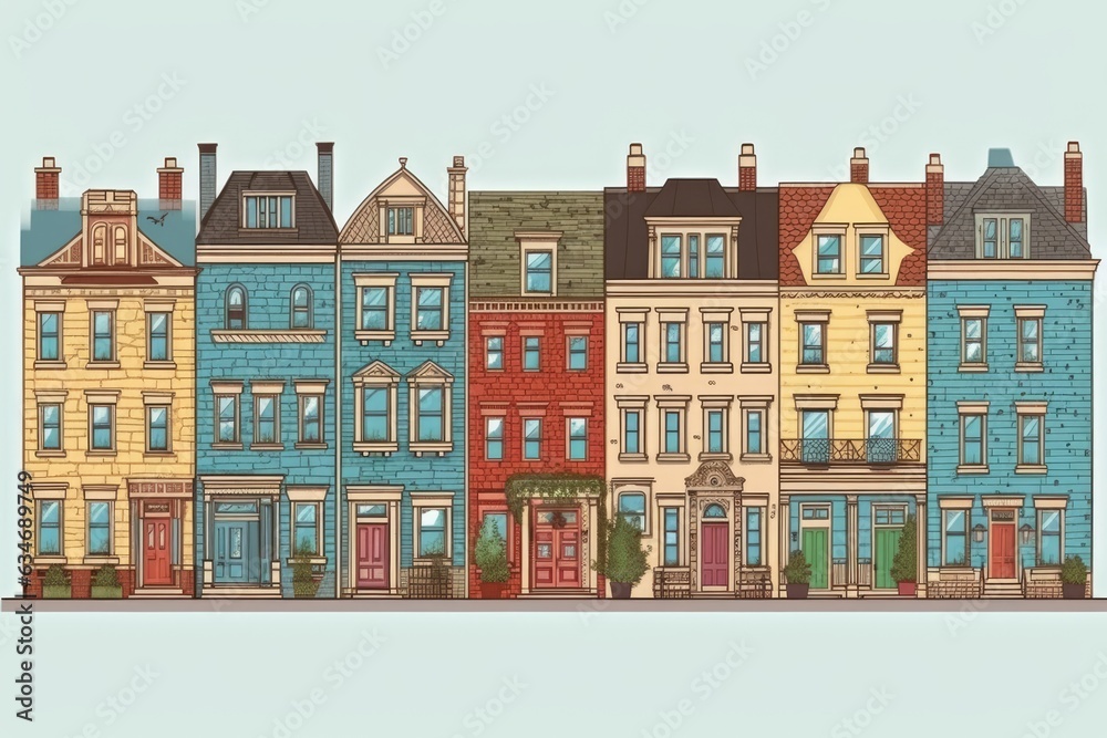 Obraz premium colorful row of buildings, city salem town houses street city house design illustration