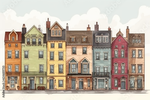 colorful row of buildings, city salem town houses street city house design illustration © Iryna