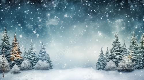 Beautiful Christmas tree in winter landscape, illustration. space for text © zamuruev