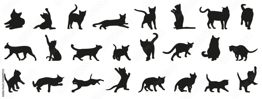 Cat silhouette collection. Set of black cat silhouette. Kitten silhouette collection