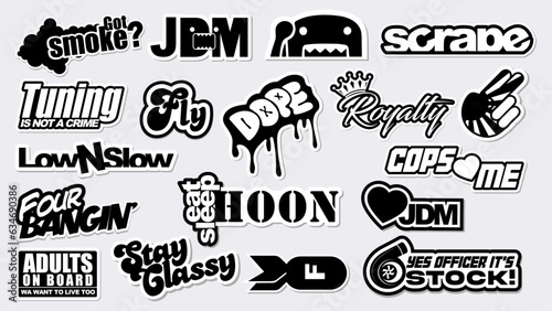 Funny car, truck bumper stickers set in vector format

