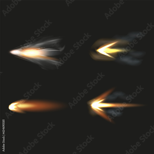 Realistic gun shot collection. Shotgun with fire and smoke. Firearm muzzle flash special effects isolated