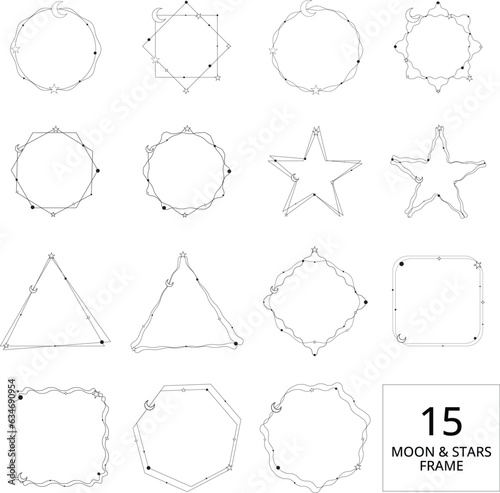 Set of vector moon and star frames, Transform your artwork into a celestial masterpiece with this Moon and Stars vector frame, perfectly suited for a touch of enchantment