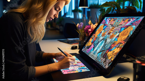 A digital artist creating design on computer photo