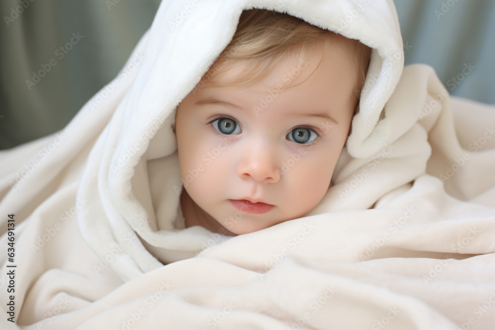 A delightful little Caucasian baby with big blue eyes and a tiny nose, wrapped in a soft white blanket on a bed, with an ideal background for advertisements.
Generative AI. A delightful little Caucasian baby with big blue eyes and a tiny nose, wrapped in a soft white blanket on a bed, with an ideal background for advertisements.
Generative AI.