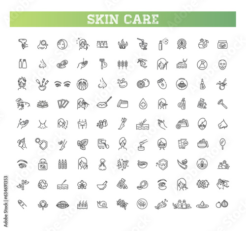 Beauty vector outline icons set. Beauty treatment. Skin care