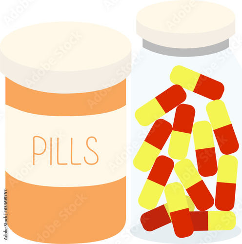 Vector illustration of medicine bottle and pills