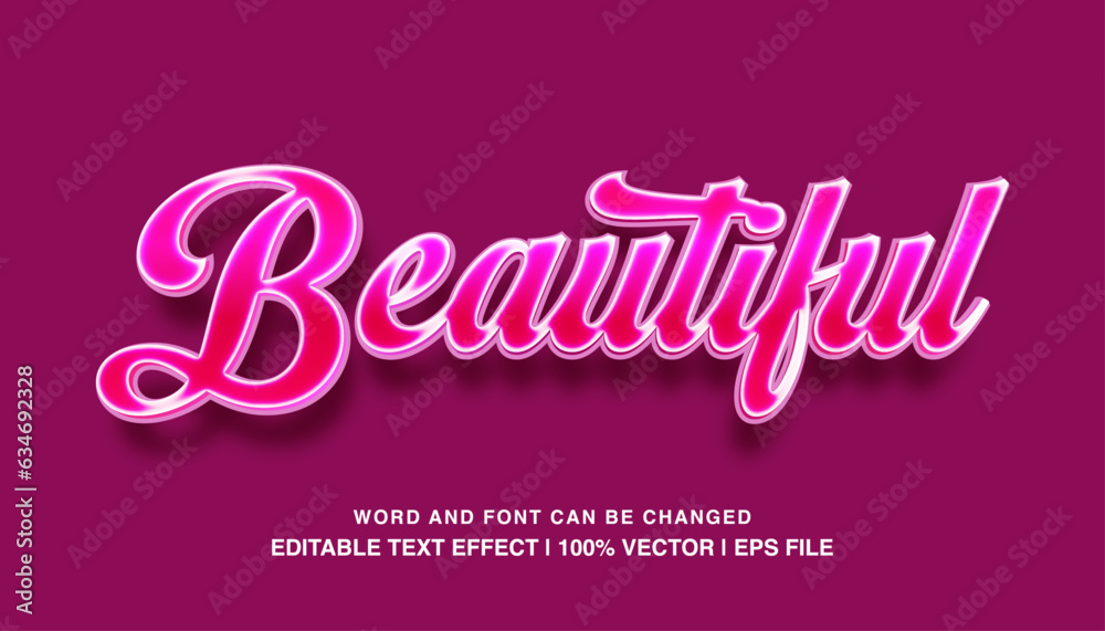Beautiful editable text effect template, 3d cartoon pink glossy style typeface, premium vector