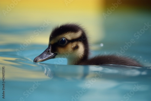 a duckling swimming in a pool