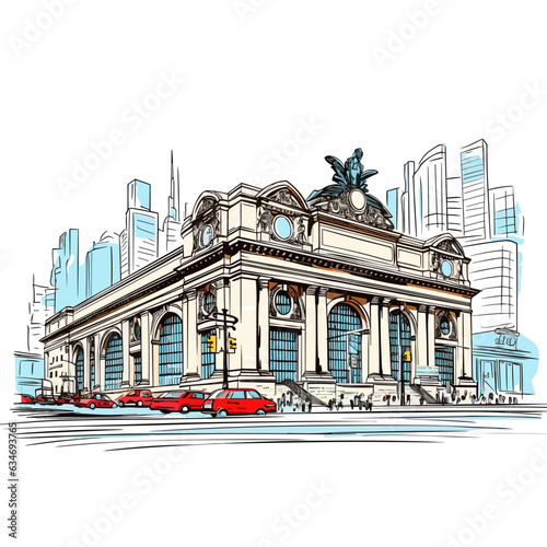 Grand Central Terminal. Grand Central Terminal hand-drawn comic illustration. Vector doodle style cartoon illustration