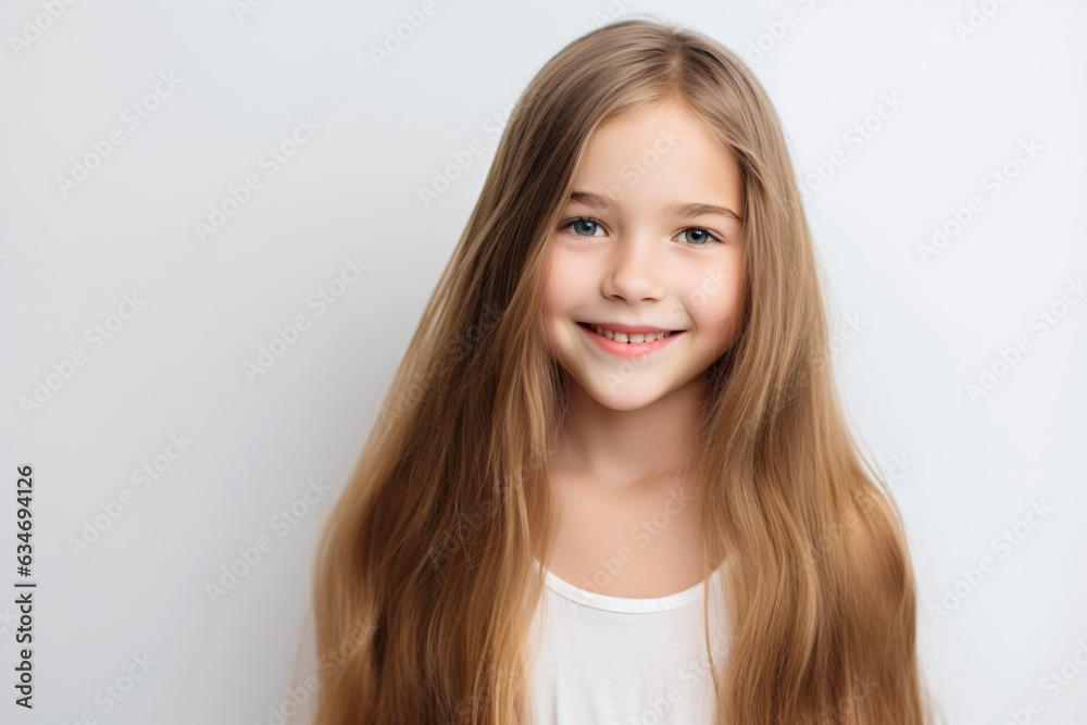 A close-up portrait of an adorable young girl smiling to reveal clean teeth. Designed for a dental advertisement. A teenager with sleek, long hair. Isolated on a white background.
Generative AI. A close-up portrait of an adorable young girl smiling to reveal clean teeth. Designed for a dental advertisement. A teenager with sleek, long hair. Isolated on a white background.
Generative AI.
