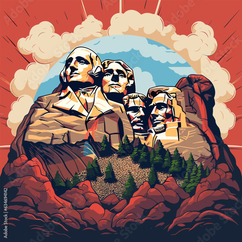 Mount Rushmore. Mount Rushmore hand-drawn comic illustration. Vector doodle style cartoon illustration