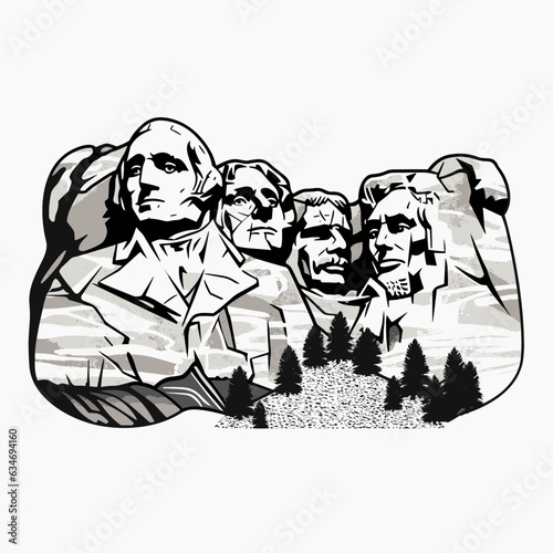 Mount Rushmore. Mount Rushmore hand-drawn comic illustration. Vector doodle style cartoon illustration