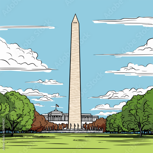 Washington Monument. Washington Monument hand-drawn comic illustration. Vector doodle style cartoon illustration