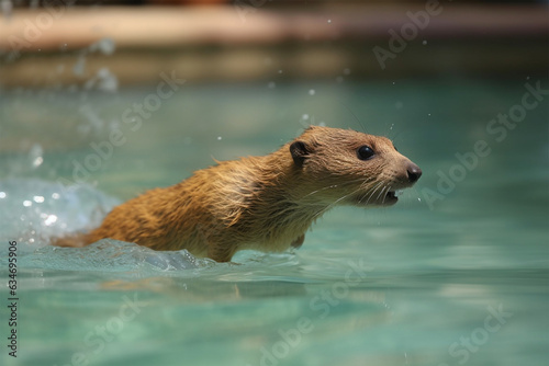 an otter swimming in a pool