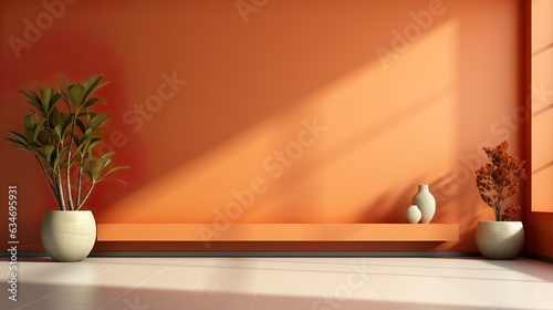 Blank interior wall mockup painted smooth orange, Generative AI © AIExplosion